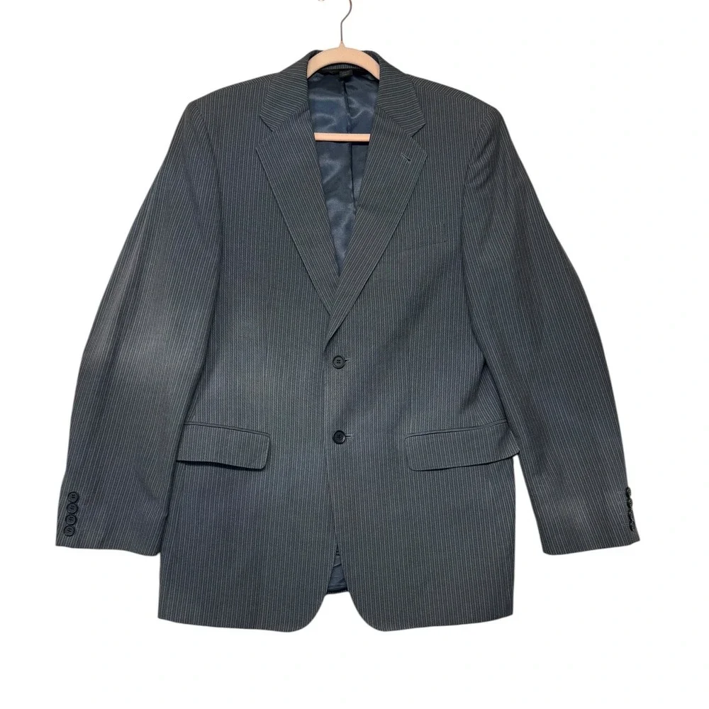 Express Design Studio Mens Gray Pinstripe Cotton Linen Suit Jacket Blazer 40R